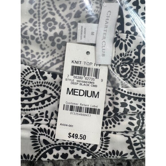 CHARTER CLUB Petite 3/4 Sleeve Dramatic Paisley V-Neck Top, size medium new - Picture 6 of 6